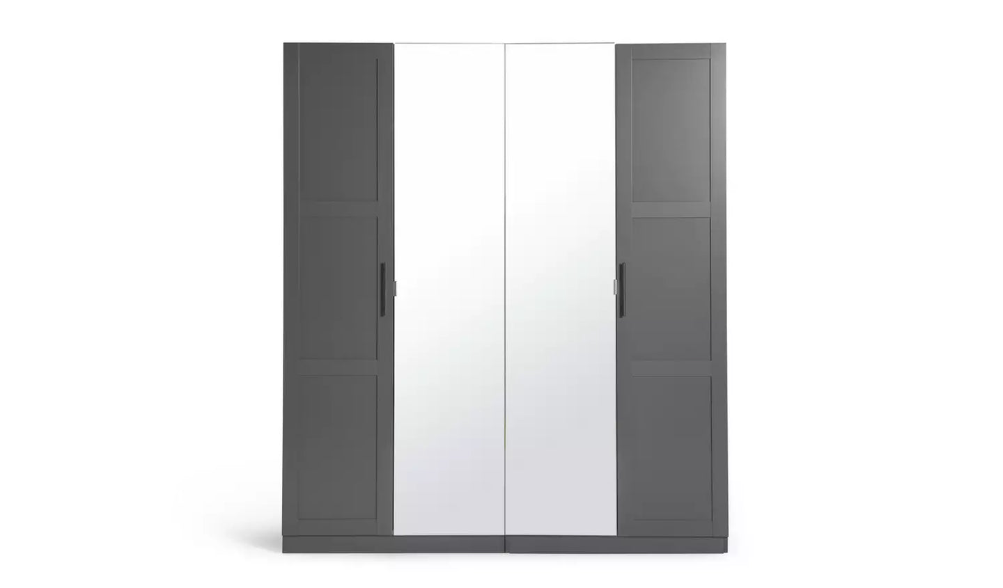 Habitat Munich Panelled 4 Door Mirror Wardrobe - Anthracite